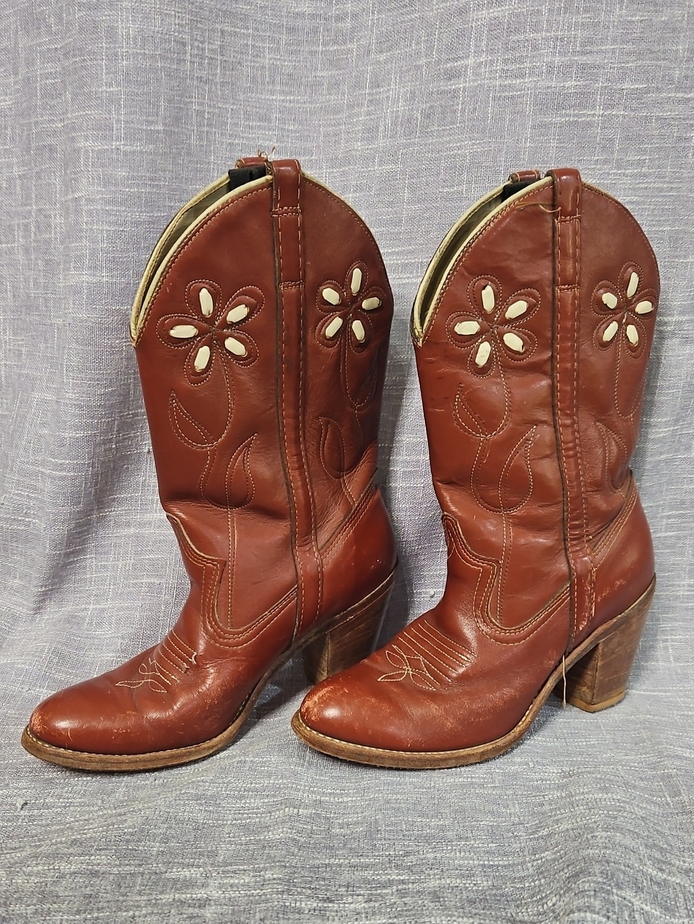 Brown Floral Western Leather Cowboy Boots - Women's